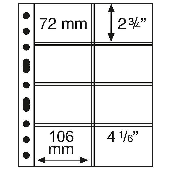 Leuchtturm: GRANDE 4CT műanyag lapok 8 zsebbel, 106x72 mm formátumban, kristálytiszta, 5 darabos csomag